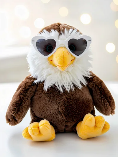 Plush Eagle Toy Wearing Heart Shaped Sunglasses