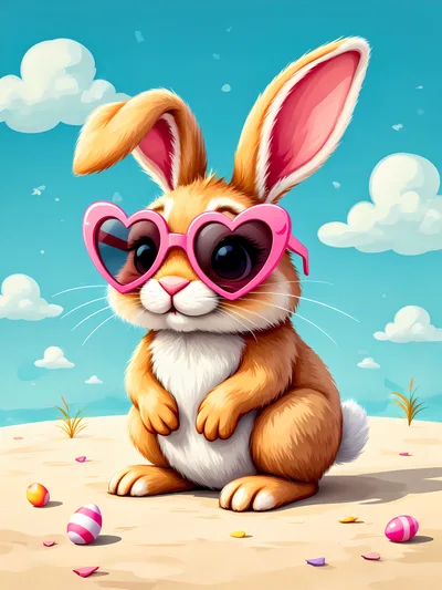 Cute Easter Bunny Wearing Heart Shaped Sunglasses