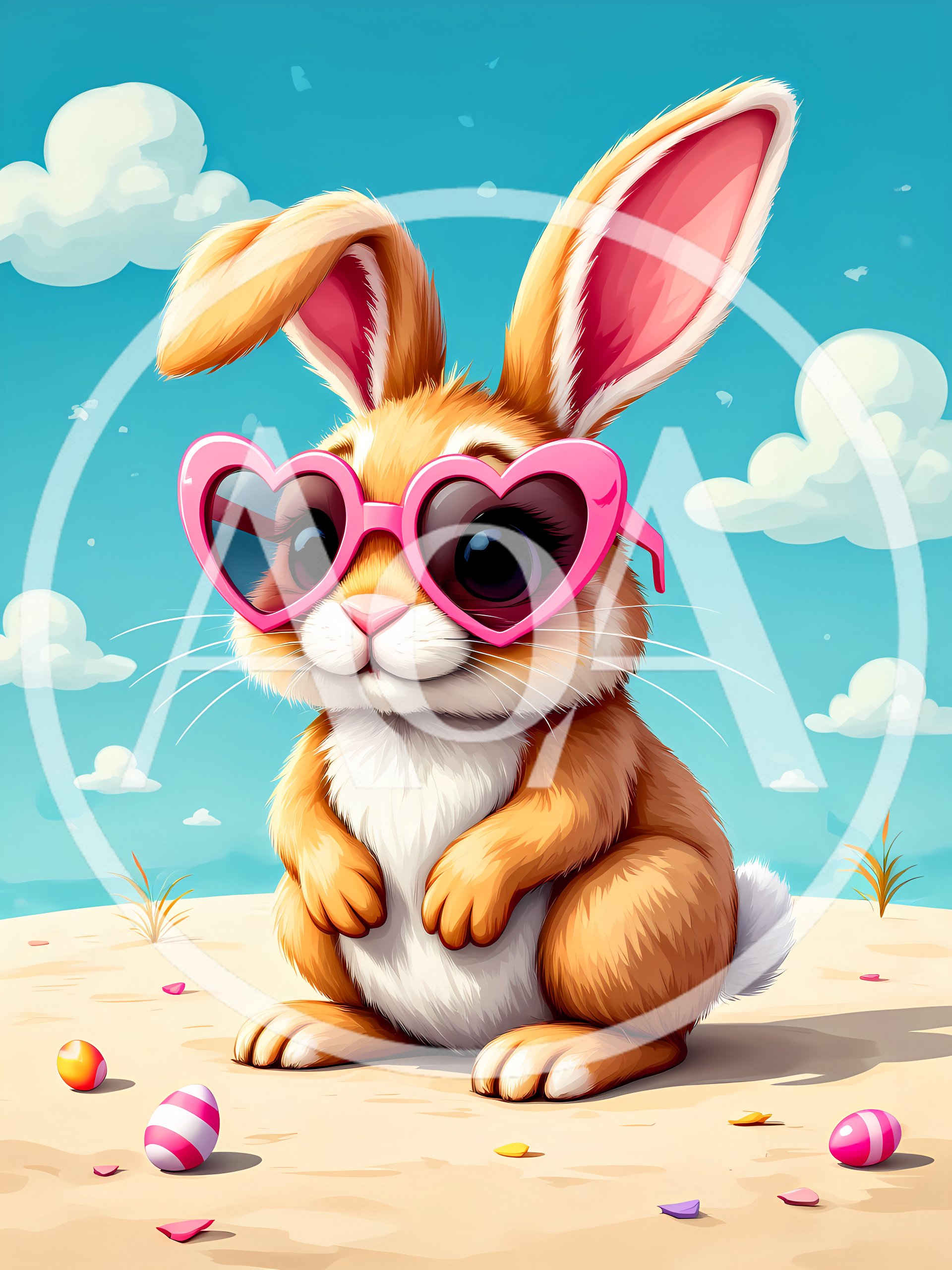 Cute Easter Bunny Wearing Heart Shaped Sunglasses