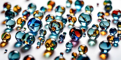 Collection Of Colorful Glass Marbles On White Surface