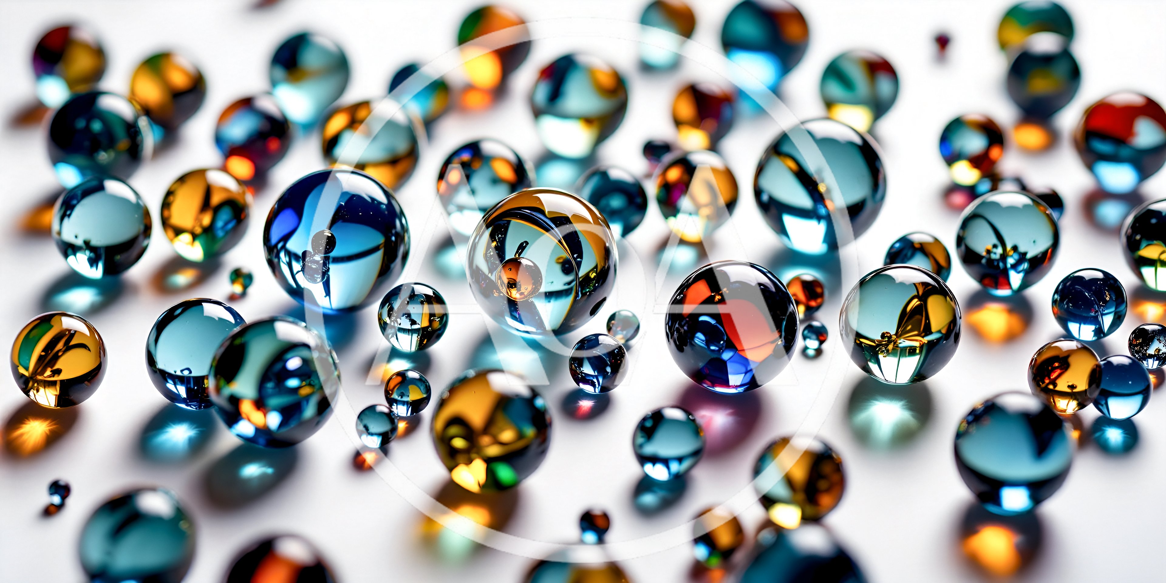 Collection Of Colorful Glass Marbles On White Surface