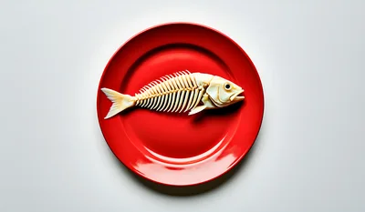 Fish Skeleton Resting On A Red Plate