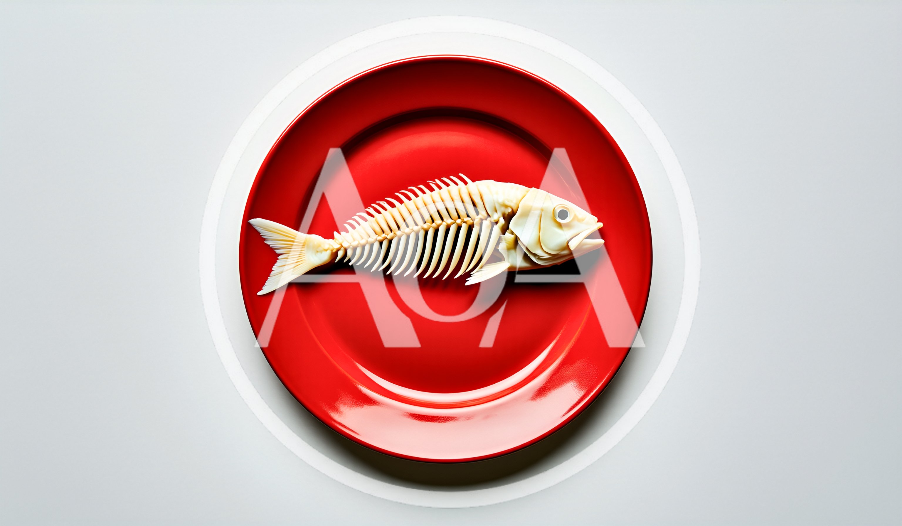 Fish Skeleton Resting On A Red Plate