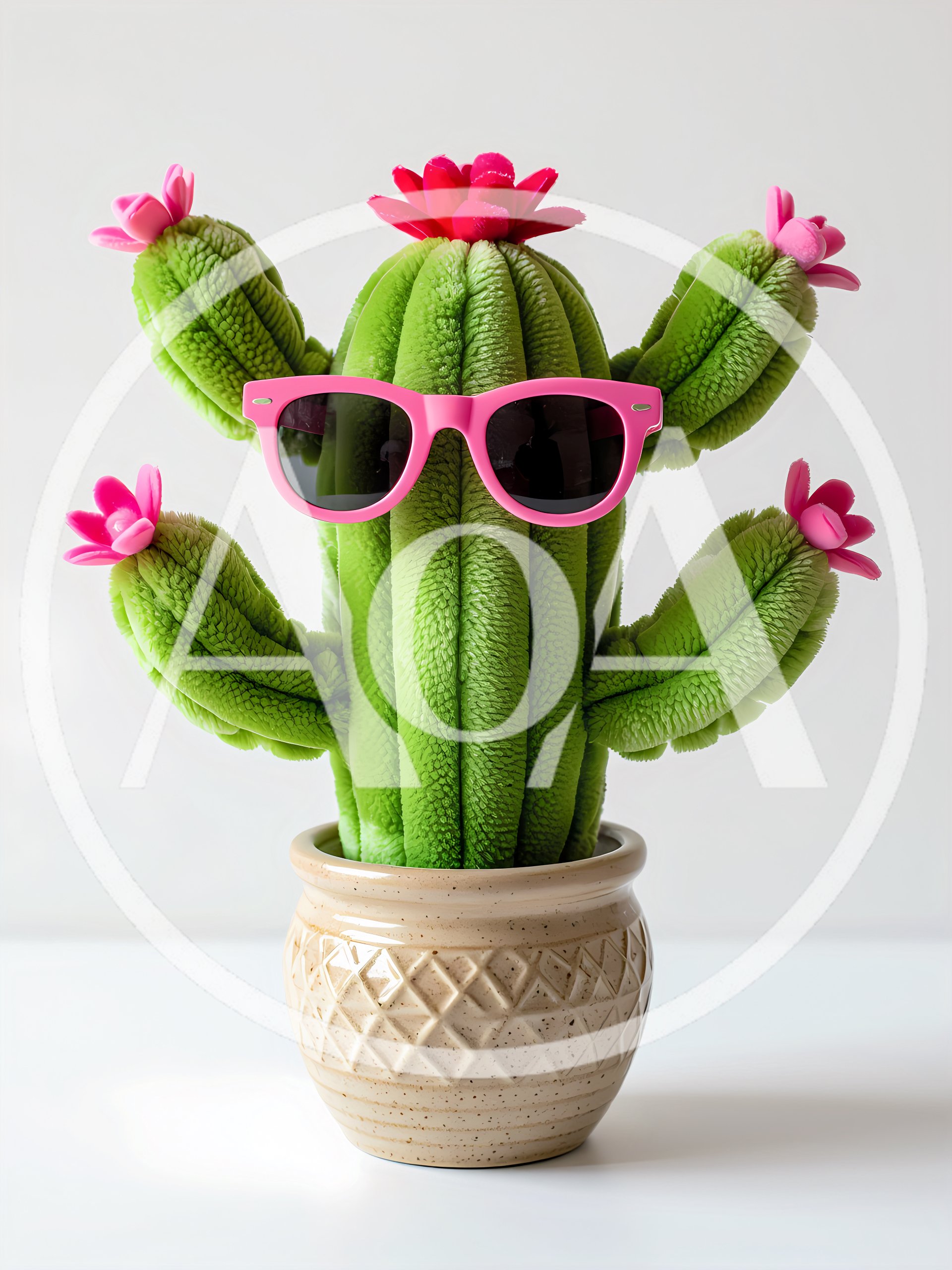 Plush Cactus Wearing Pink Sunglasses In Decorative Pot