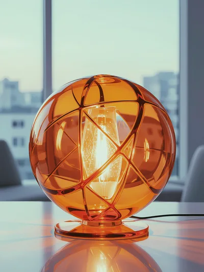 Modern Amber Glass Sphere Table Lamp