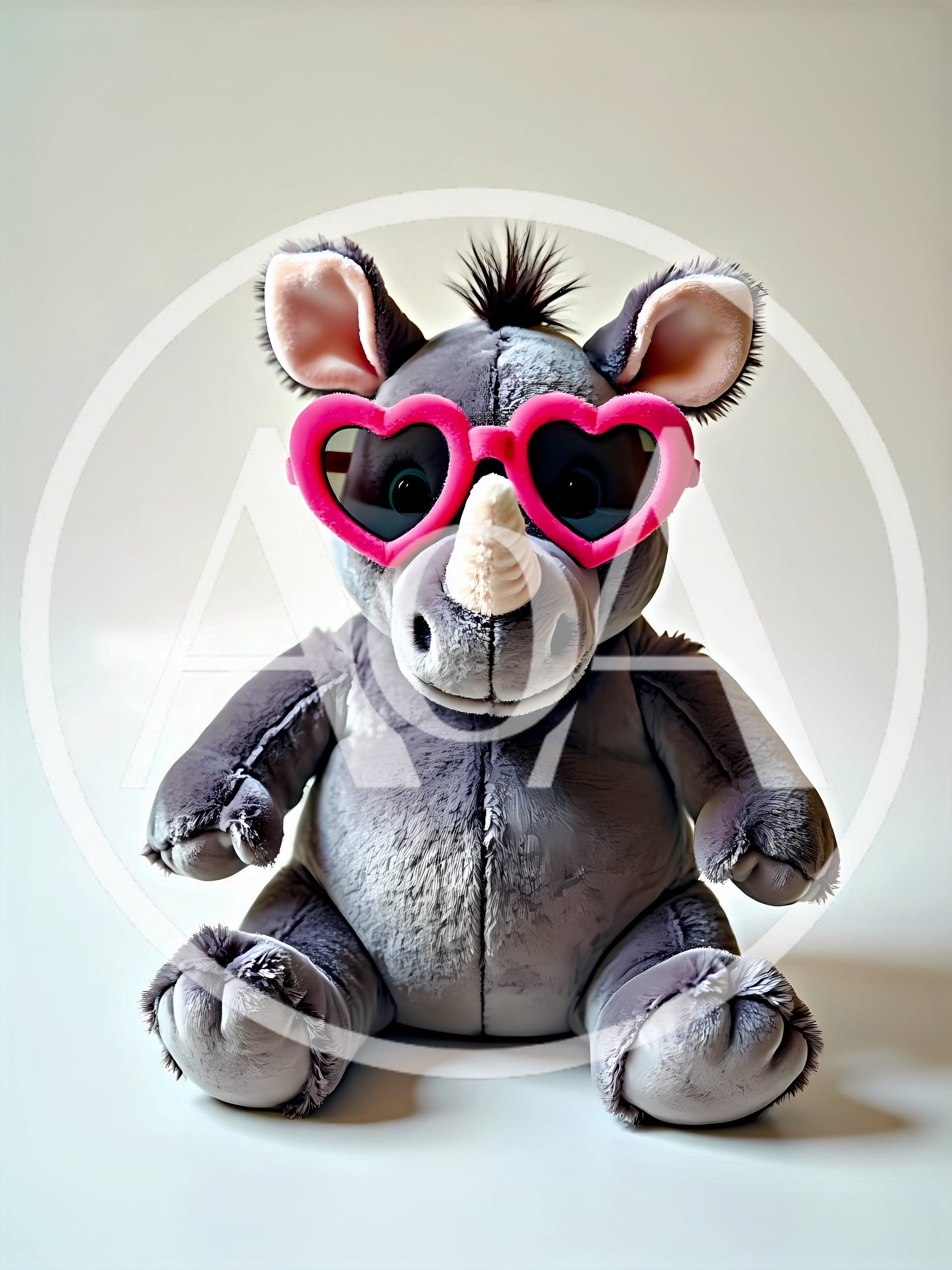 Plush Rhinoceros Toy Wearing Pink Heart Shaped Sunglasses