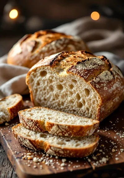 Freshly Baked Sourdough Bread Loaf On Wooden Board
