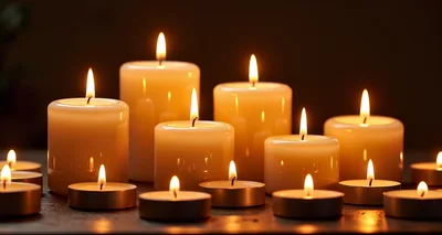 Group Of Glowing Pillar And Tea Light Candles