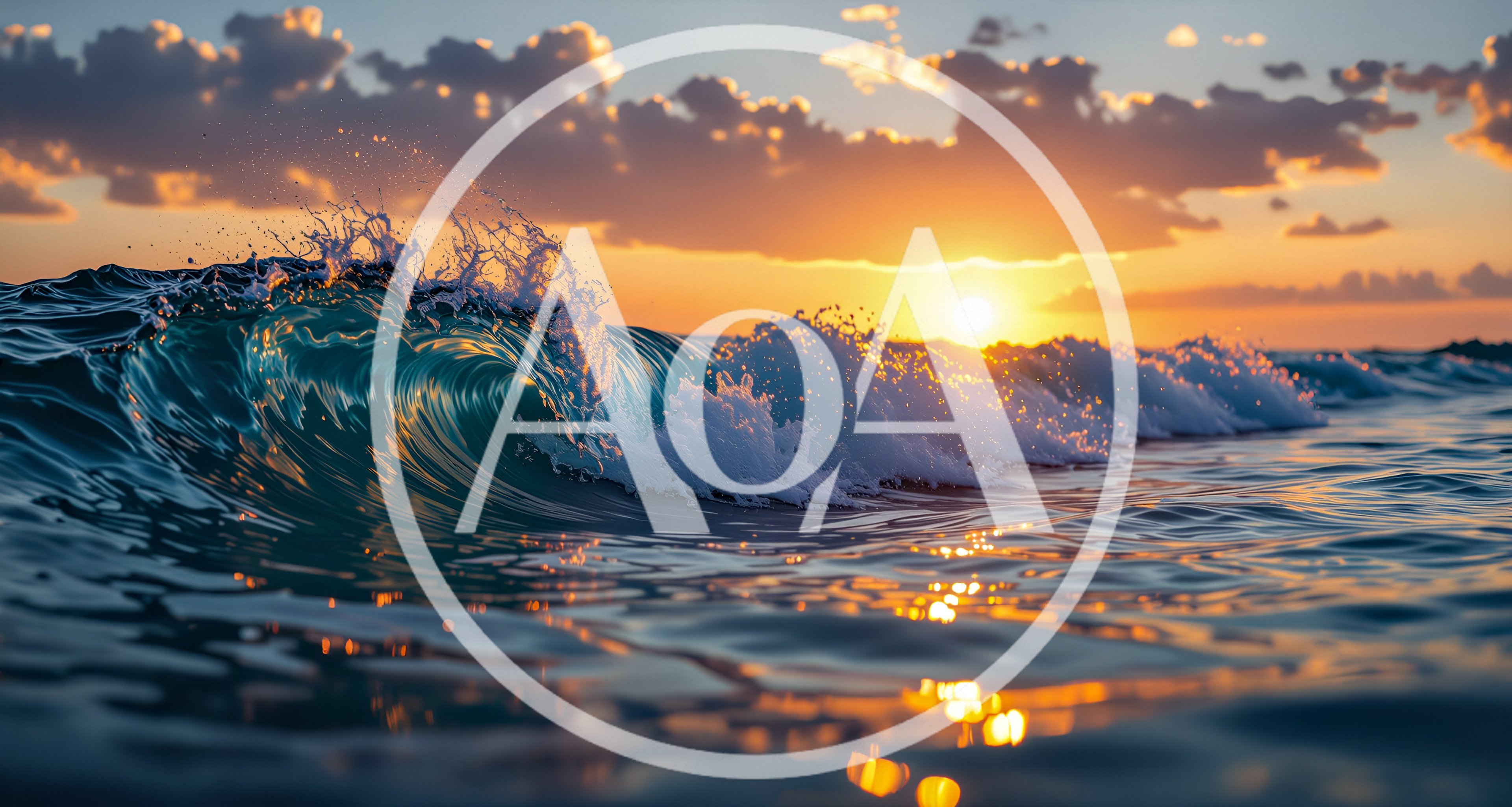 Golden Hour Ocean Wave Breaking At Sunset