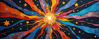 Abstract Colorful Starburst Background With Wavy Cosmic Rays