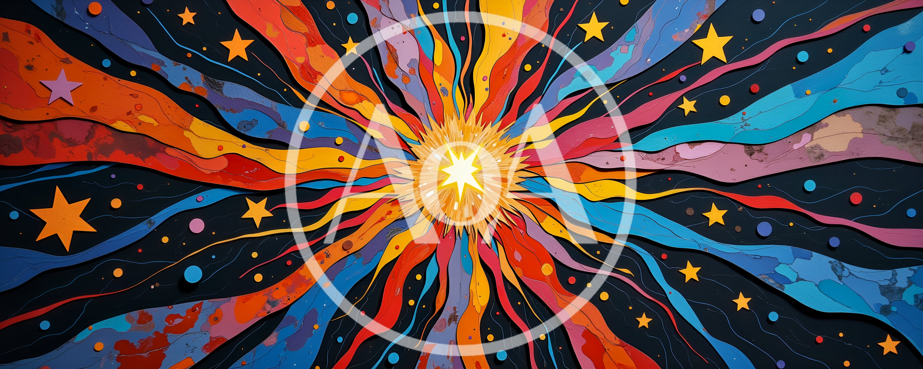 Abstract Colorful Starburst Background With Wavy Cosmic Rays