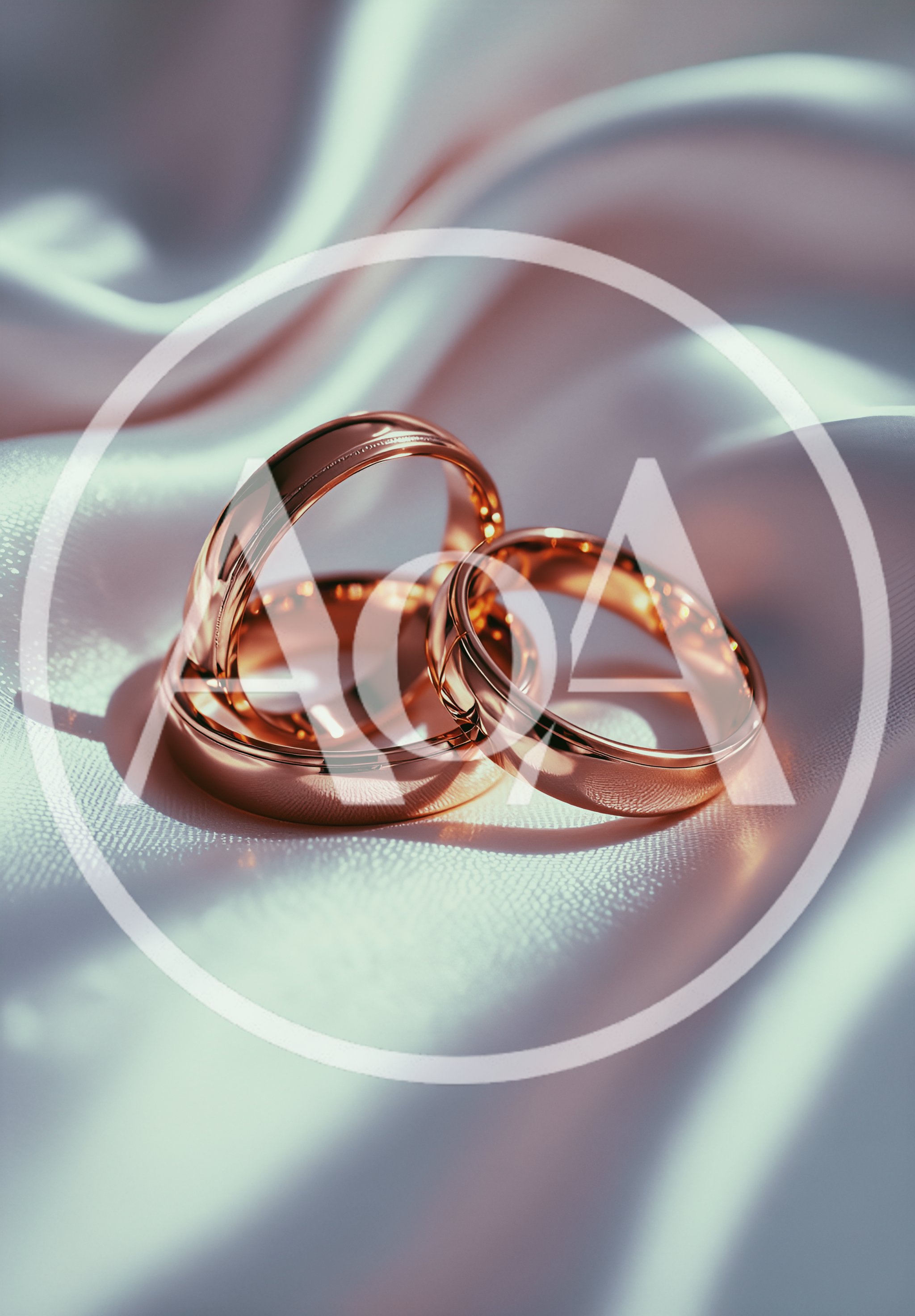 Two Elegant Gold Wedding Rings on Silky Fabric