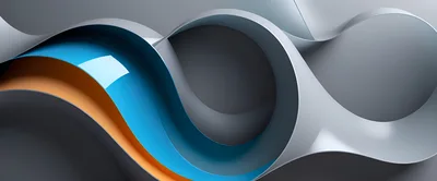 Abstract 3D Wavy Shapes With Blue And Orange Accents