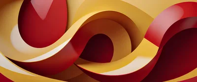 Abstract 3D Rendered Red And Gold Wavy Shapes