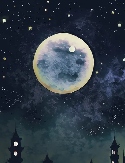 Full Moon Over A Dark Silhouette Cityscape