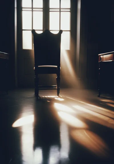 Single Wooden Chair Silhouetted Against Bright Window Light