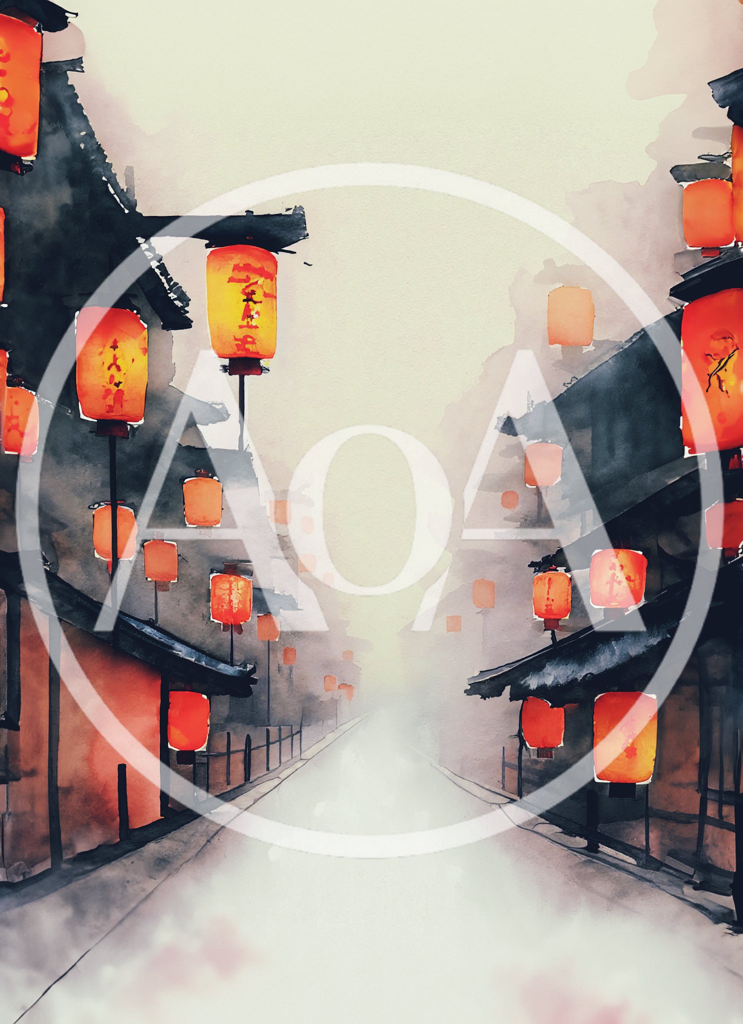 Watercolor Illustration Of A Misty Traditional Japanese Street