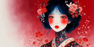 Digital Illustration Of A Beautiful Woman With Floral Motifs