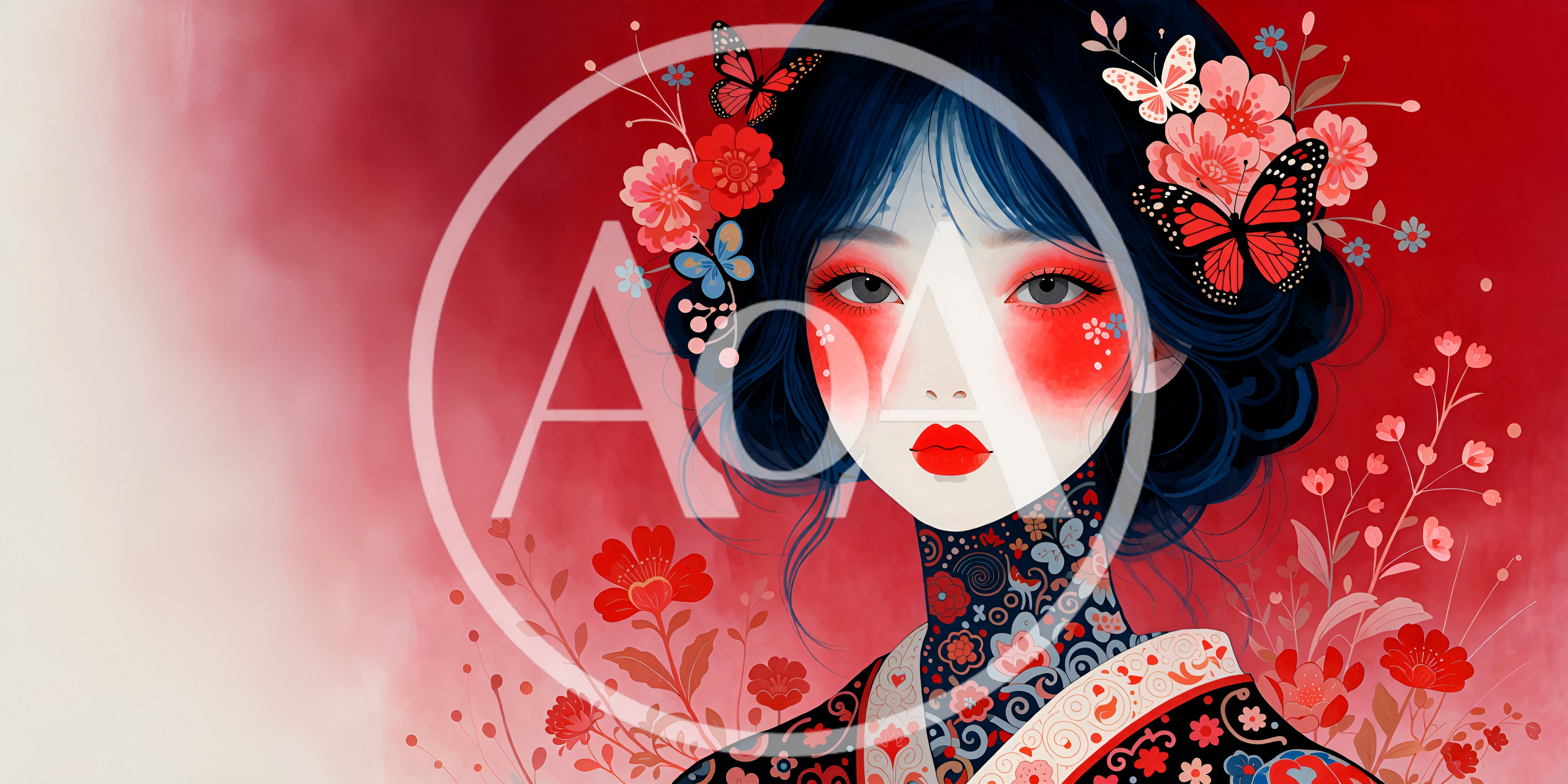 Digital Illustration Of A Beautiful Woman With Floral Motifs