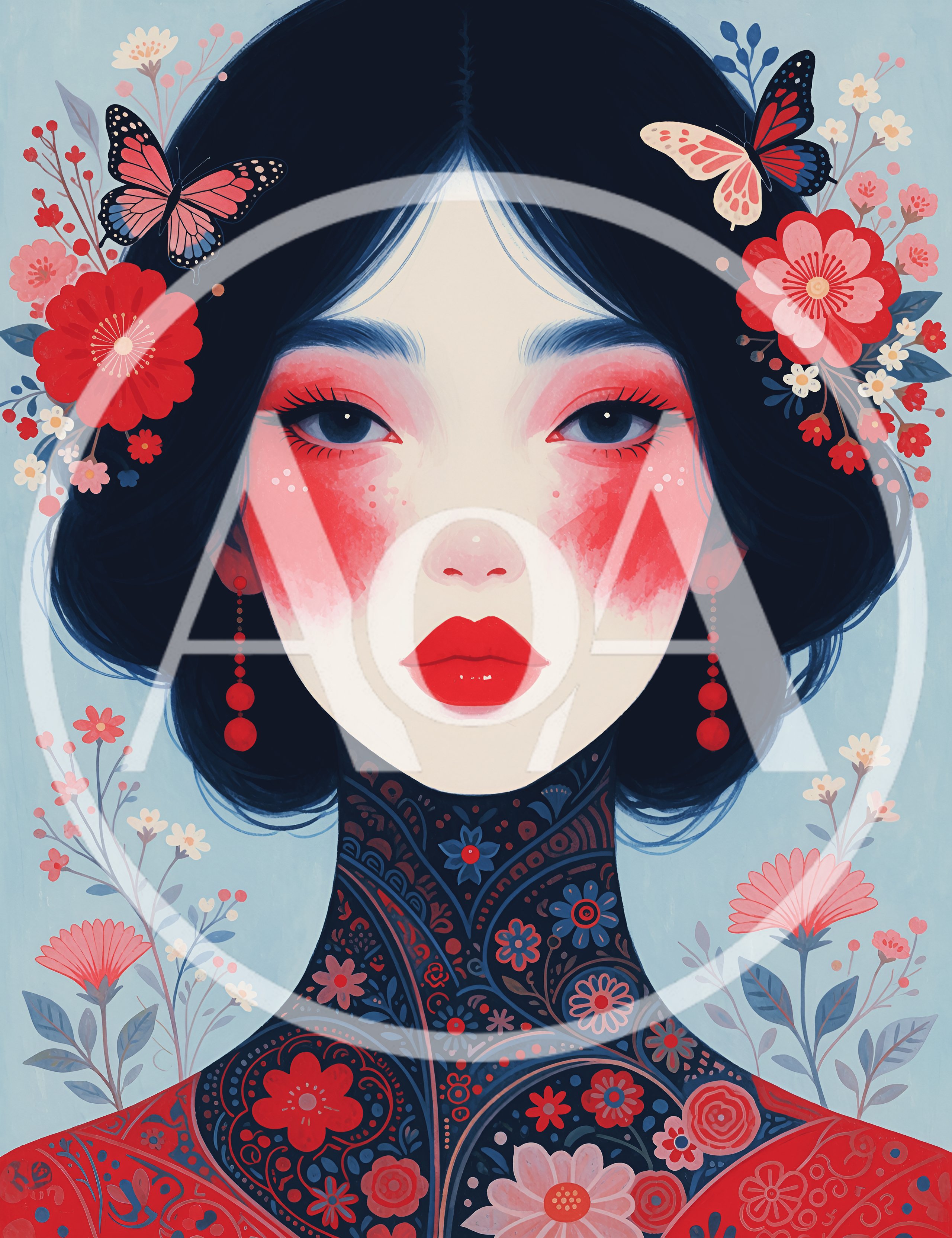 Portrait Of A Woman With Floral Tattoo And Butterflies