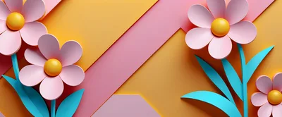 Paper Craft Flowers On Geometric Background