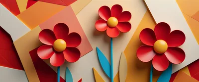 3D Paper Cutout Style Red Flowers Illustration