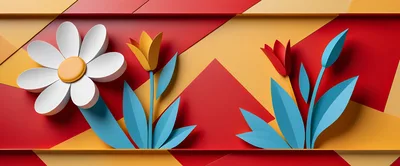 Paper Craft Floral Arrangement on Geometric Background