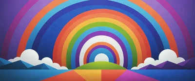Abstract Rainbow Landscape With Geometric Mountains And Clouds