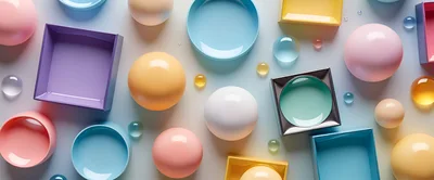 Abstract Composition of Colorful Geometric Shapes and Spheres