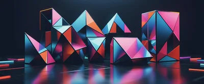 Abstract Geometric Crystal Structures With Neon Lighting