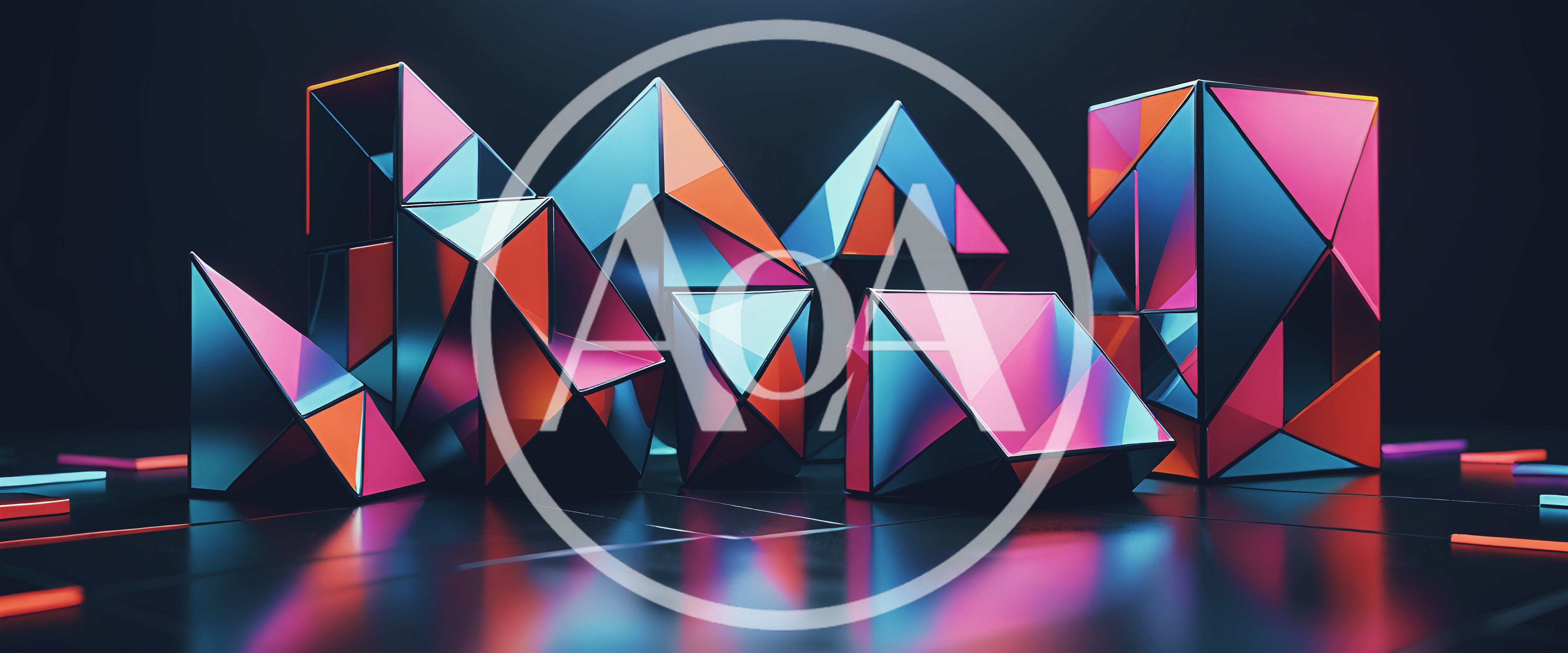 Abstract Geometric Crystal Structures With Neon Lighting