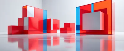 Abstract Geometric 3D Shapes In Red And Blue