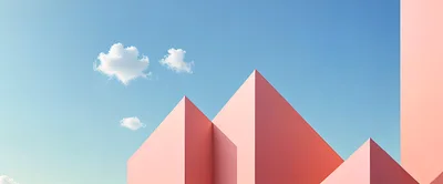 Abstract Pink Geometric Structures Against Blue Sky