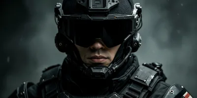 Close Up Portrait Of A Futuristic Tactical Soldier