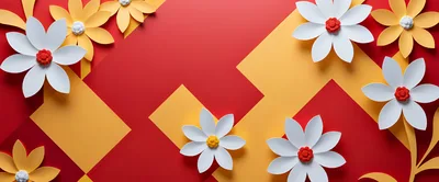 Paper Craft Flowers On Red And Yellow Background