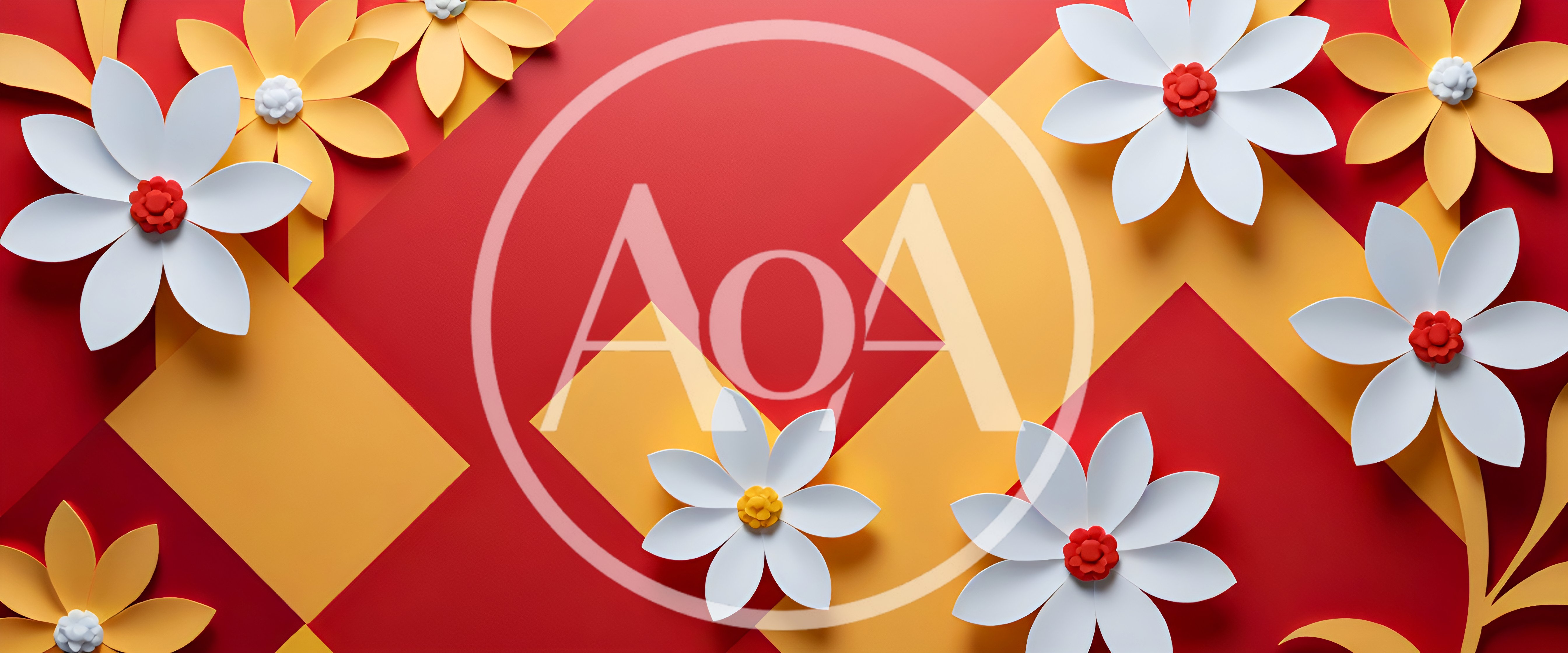 Paper Craft Flowers On Red And Yellow Background