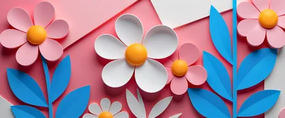 3D Paper Craft Floral Background With Pastel Flowers