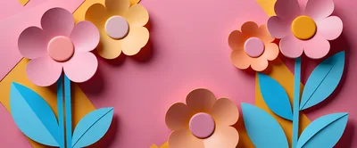 Paper Craft Flowers on Pink and Yellow Background