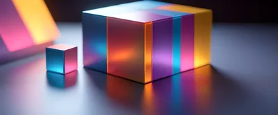 Abstract Glowing Geometric Cubes On Reflective Surface