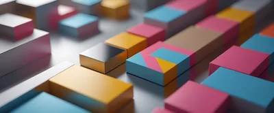 Abstract 3D Geometric Blocks In Vibrant Colors