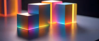 Abstract Neon Glowing Cubes On Reflective Surface