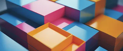 Abstract 3D Rendered Colorful Geometric Cubes