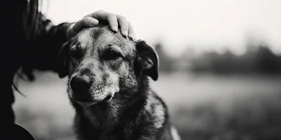 Person Gently Petting A Dog Outdoors