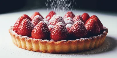 Fresh Strawberry Tart With Powdered Sugar Dusting
