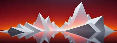 Abstract Geometric White Mountains Against Red Sunset Background