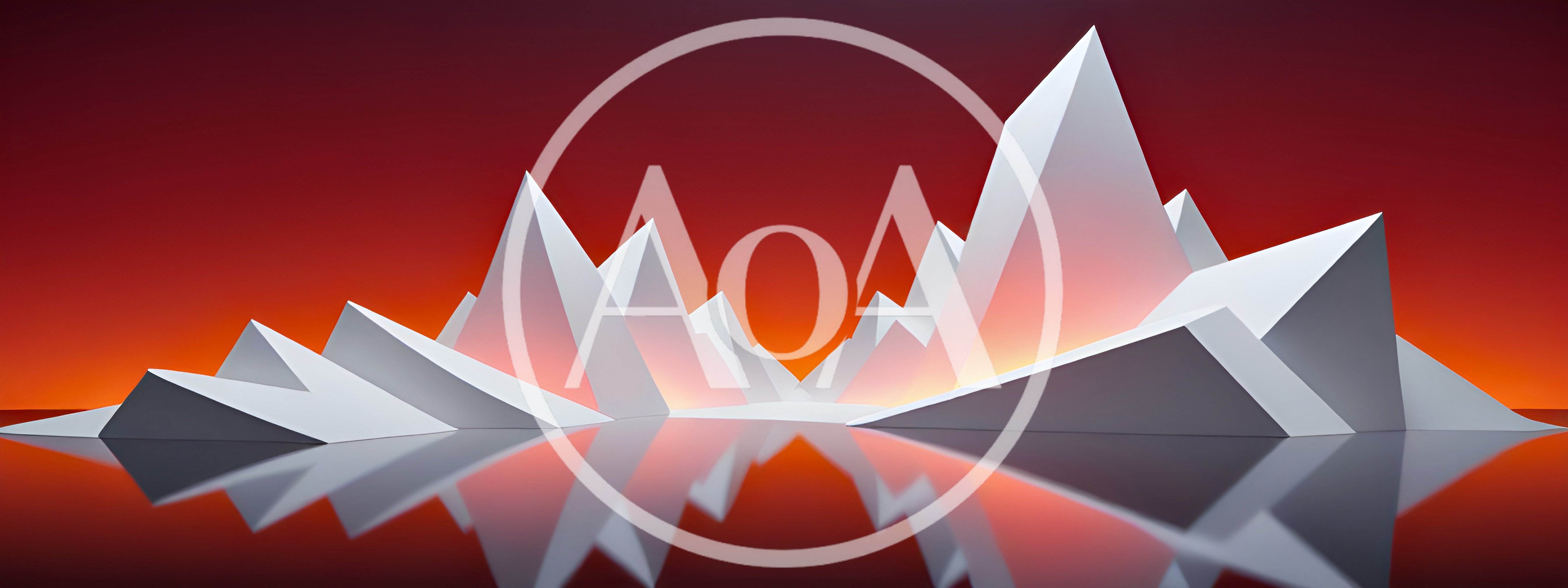 Abstract Geometric White Mountains Against Red Sunset Background
