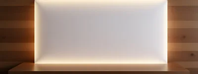 Illuminated Blank Wall With Wooden Shelf Background