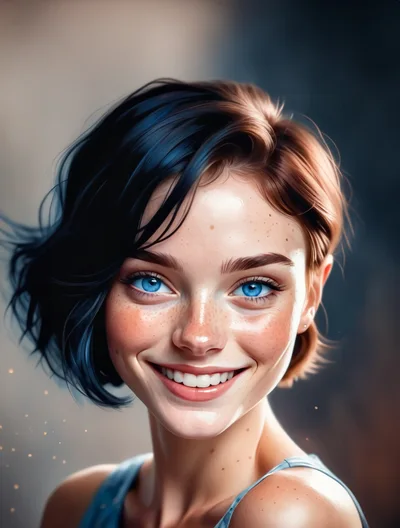 Portrait Of A Smiling Young Woman With Blue Eyes