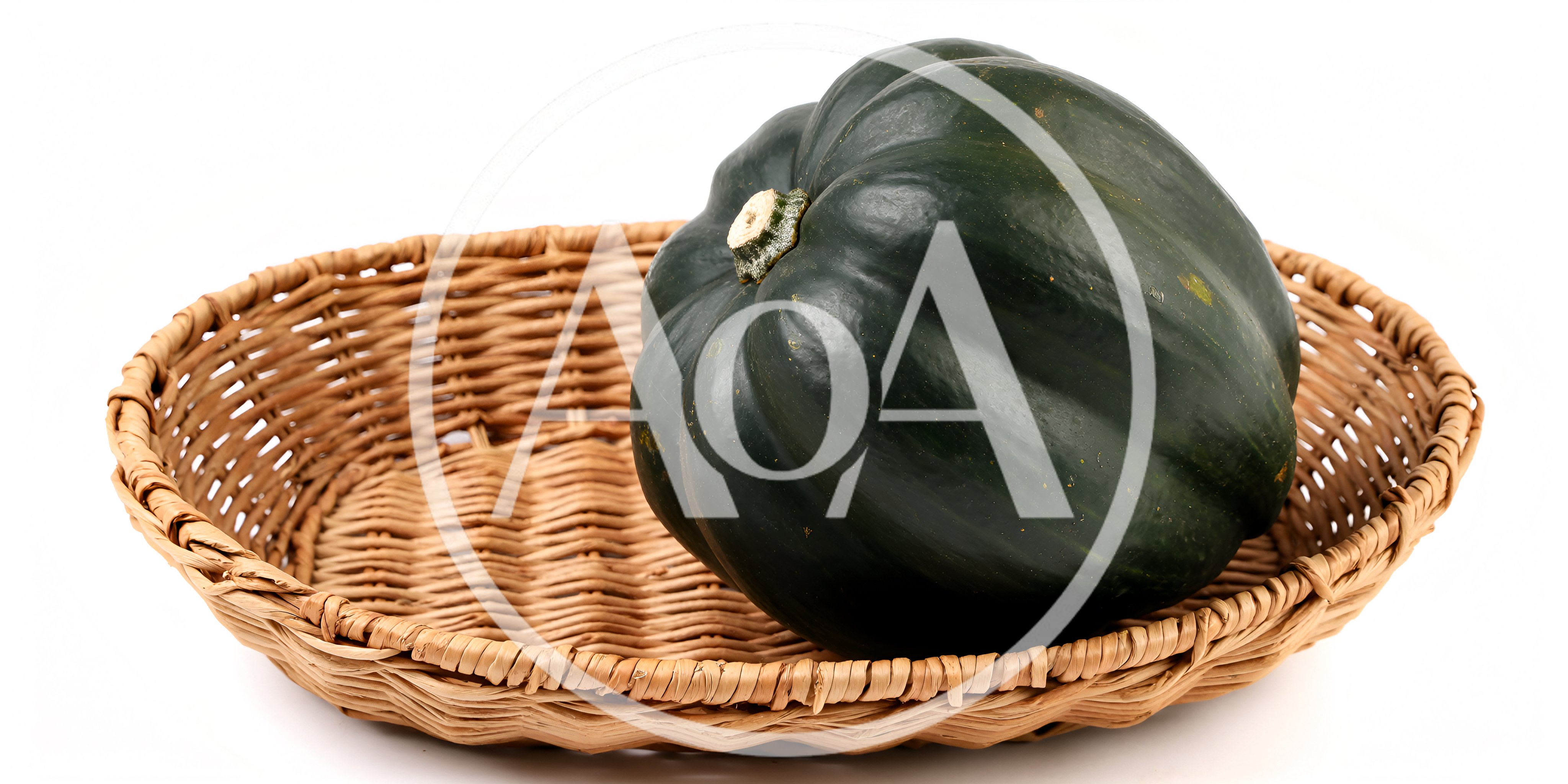 Dark Green Acorn Squash in a Woven Basket