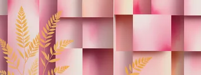 Abstract Pink Geometric Background With Golden Fern Leaves
